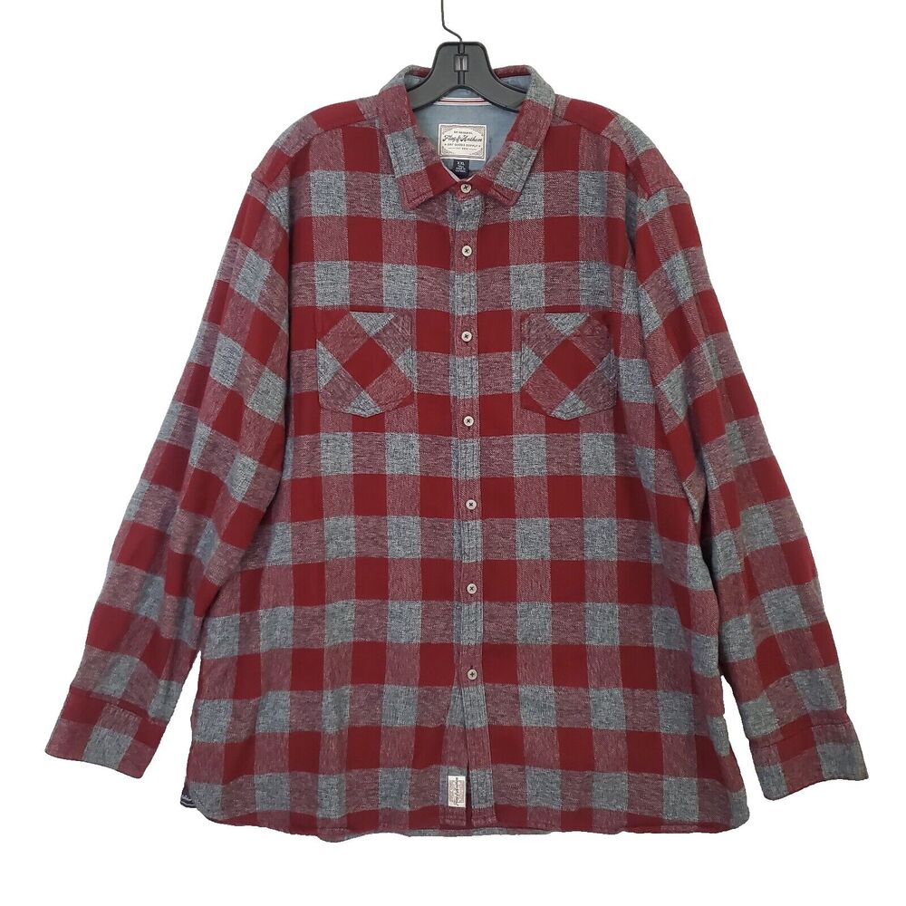 Flag & Anthem Mens XXL Tall Flannel Shirt Red Plaid Long Sleeve Button Down